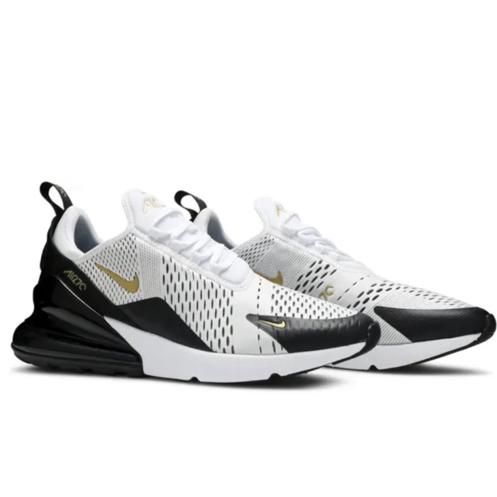 Nike Air Max 270 White/Metallic Gold-Black Sneakers men size 8 women 9.5 unisex